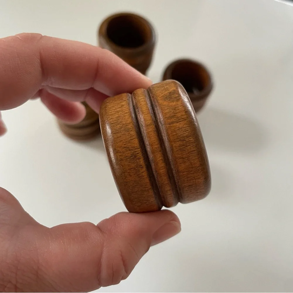 Vintage Set of 10 Round Wooden Napkin Ring Holders